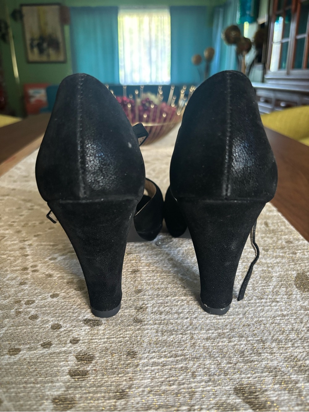 Black Suede Knot-Front Ankle Strap Heels - Women - Picture 3 of 7